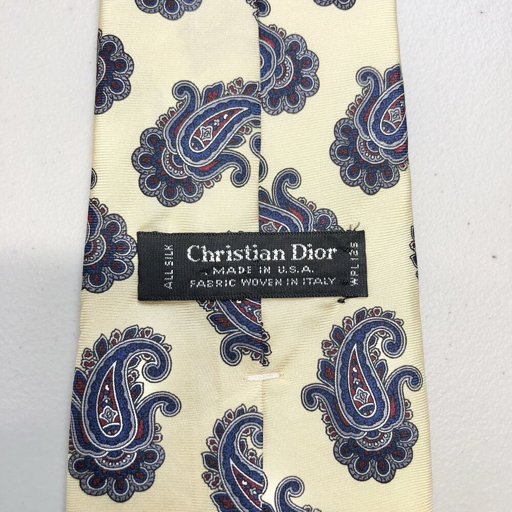 Christian Dior Paisley Silk Tie Butter Yellow 55” - Picture 2 of 6